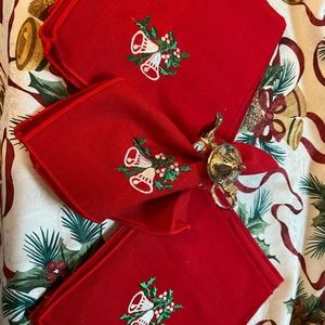 Christmas Napkins adorned with White Bells and Holly